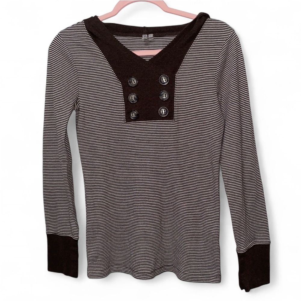 THE Vintage Y2K Brown & White Striped Hooded Bella Swan 2009 Fall Long Sleeve